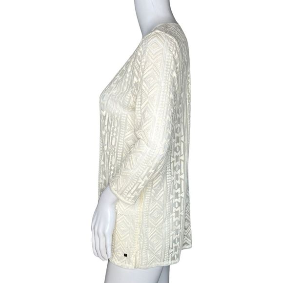 Eddie Bauer Shirt Women Small Cream Sheer Lace Top Embroidered Mesh Feminine - Picture 3 of 8